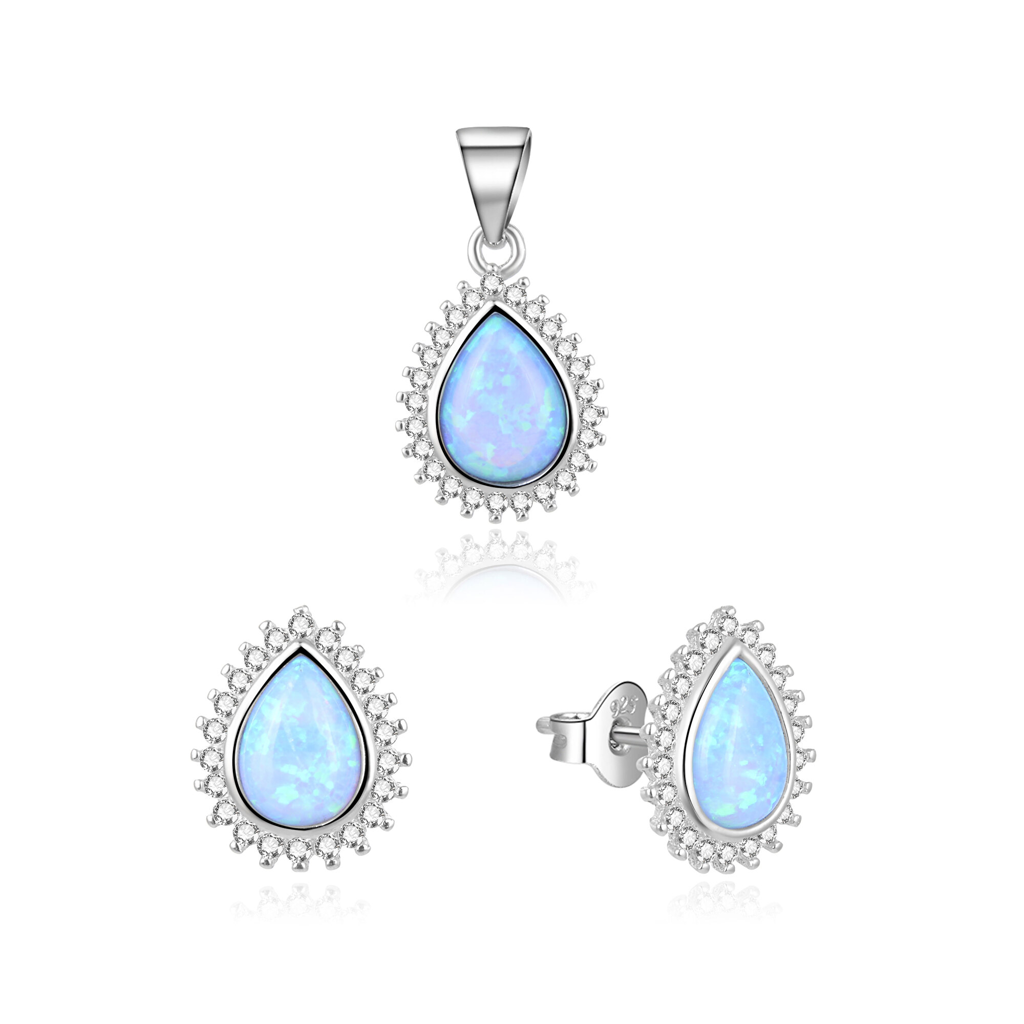 Beneto Pôvabná súprava šperkov s modrými opály AGSET231L (prívesok, náušnice)