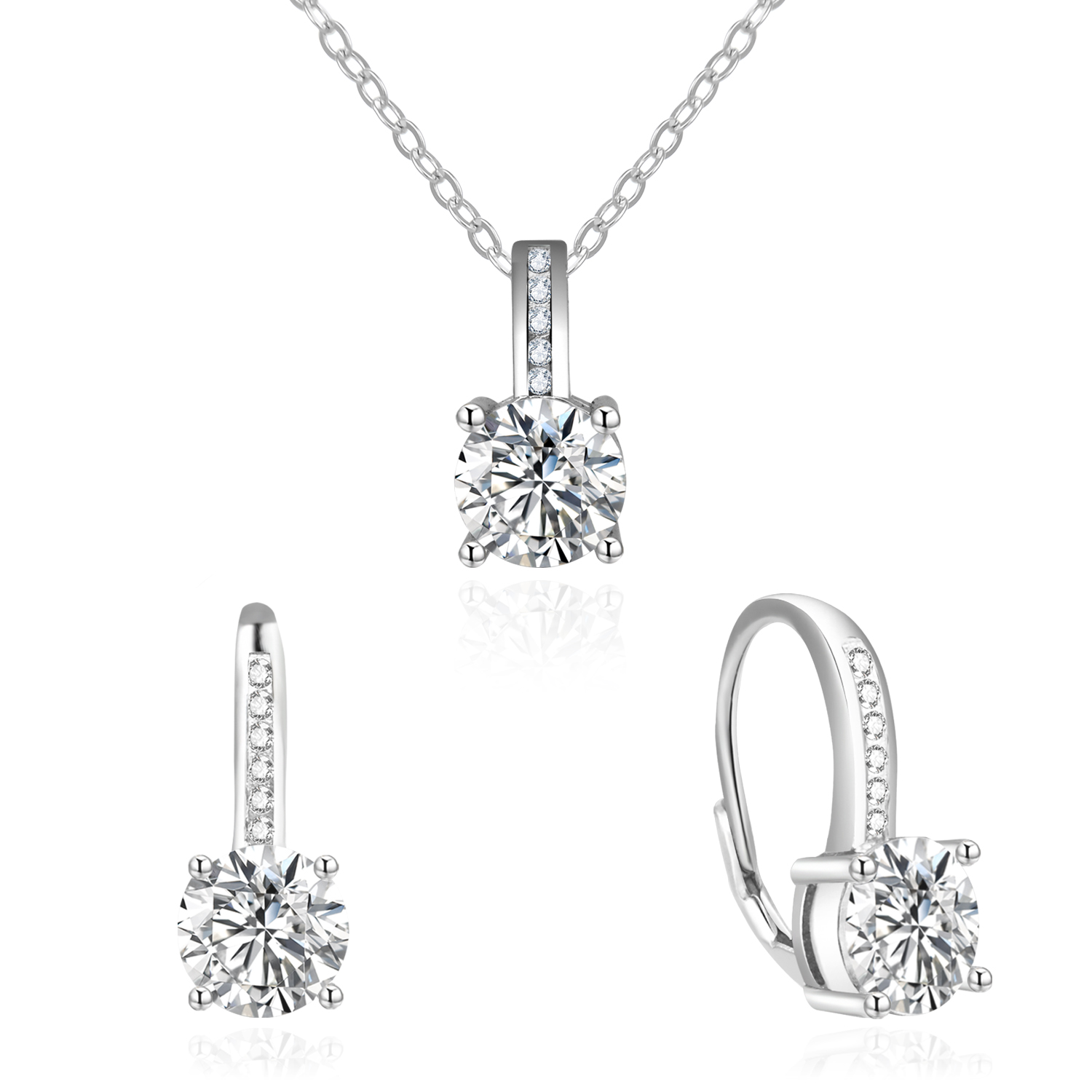 Beneto Pôvabná súprava šperkov so zirkónmi AGSET362R (prívesok, retiazka, náušnice)