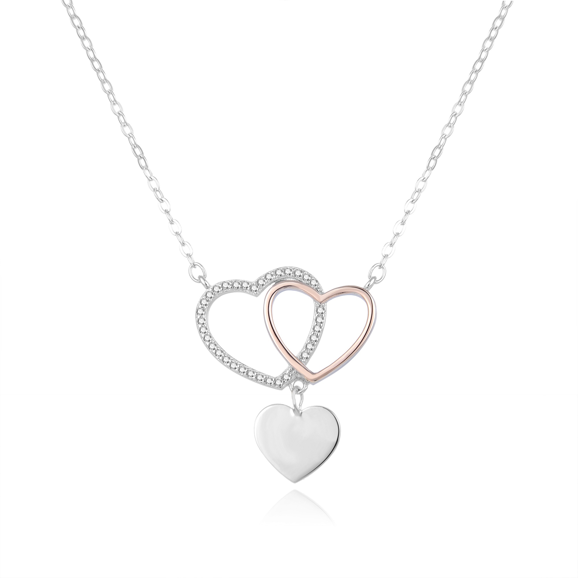 Beneto Romantický bicolor náhrdelník so srdiečkami AGS1267/47-2