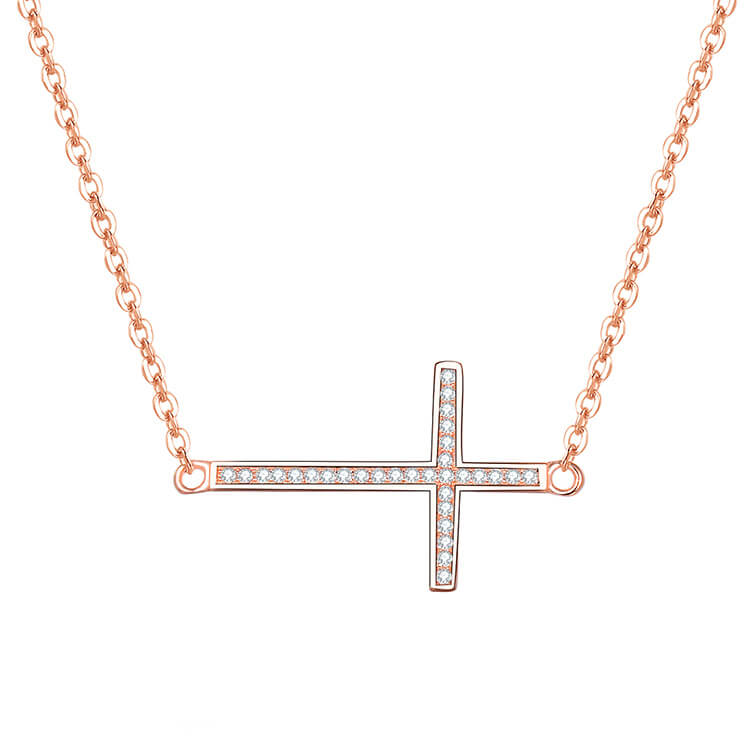 Beneto Collana in argento placcato oro rosa con croce AGS196/47-ROSE