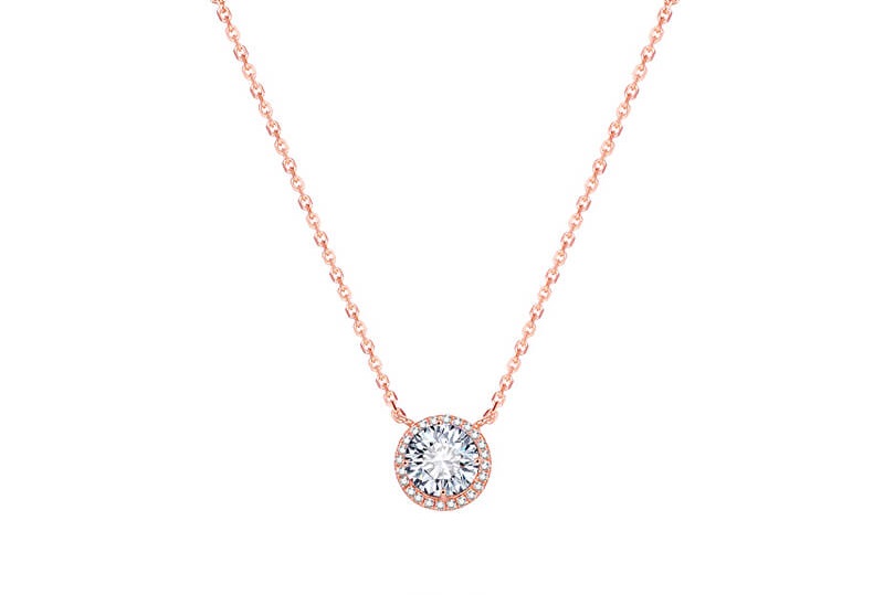Levně Beneto Růžově pozlacený stříbrný náhrdelník s krystaly AGS1135/47-ROSE