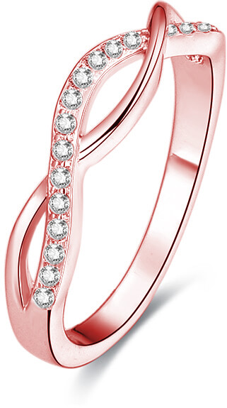 Beneto Růžově pozlacený stříbrný prsten s krystaly AGG191 58 mm