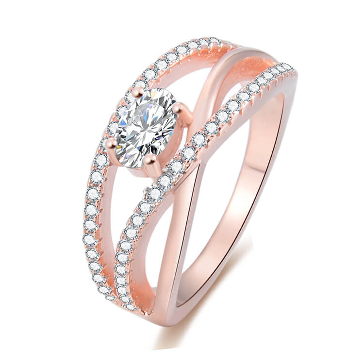 Beneto Růžově pozlacený stříbrný prsten se zirkony AGG331 58 mm