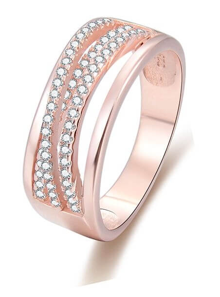 Beneto Růžově pozlacený stříbrný prsten se zirkony AGG340 62 mm