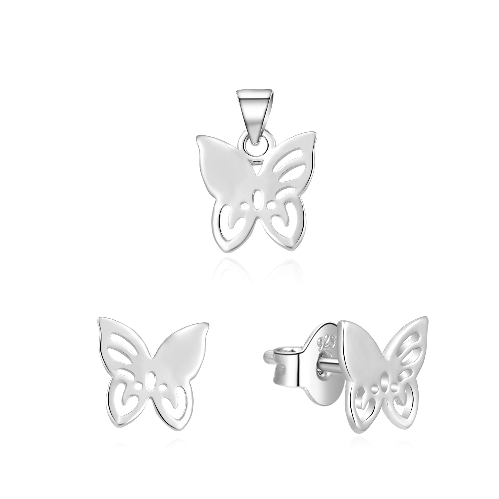 Beneto Strieborná súprava šperkov motýlikovia AGSET224L (prívesok, náušnice)