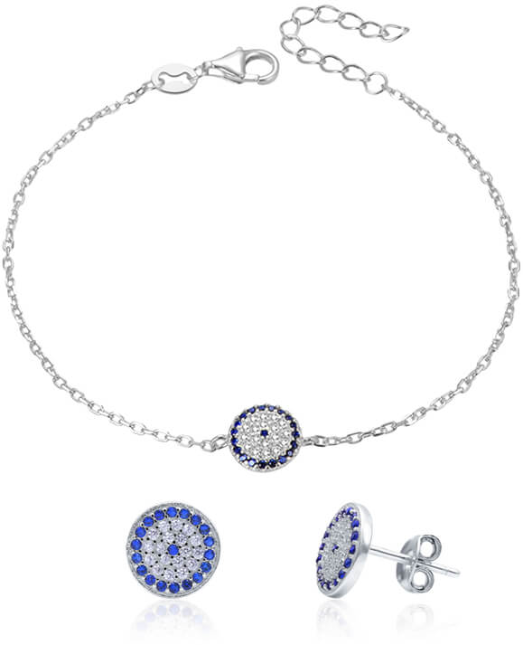 Beneto Stříbrná souprava šperků se zirkony AGSET286 (náramek, náušnice)