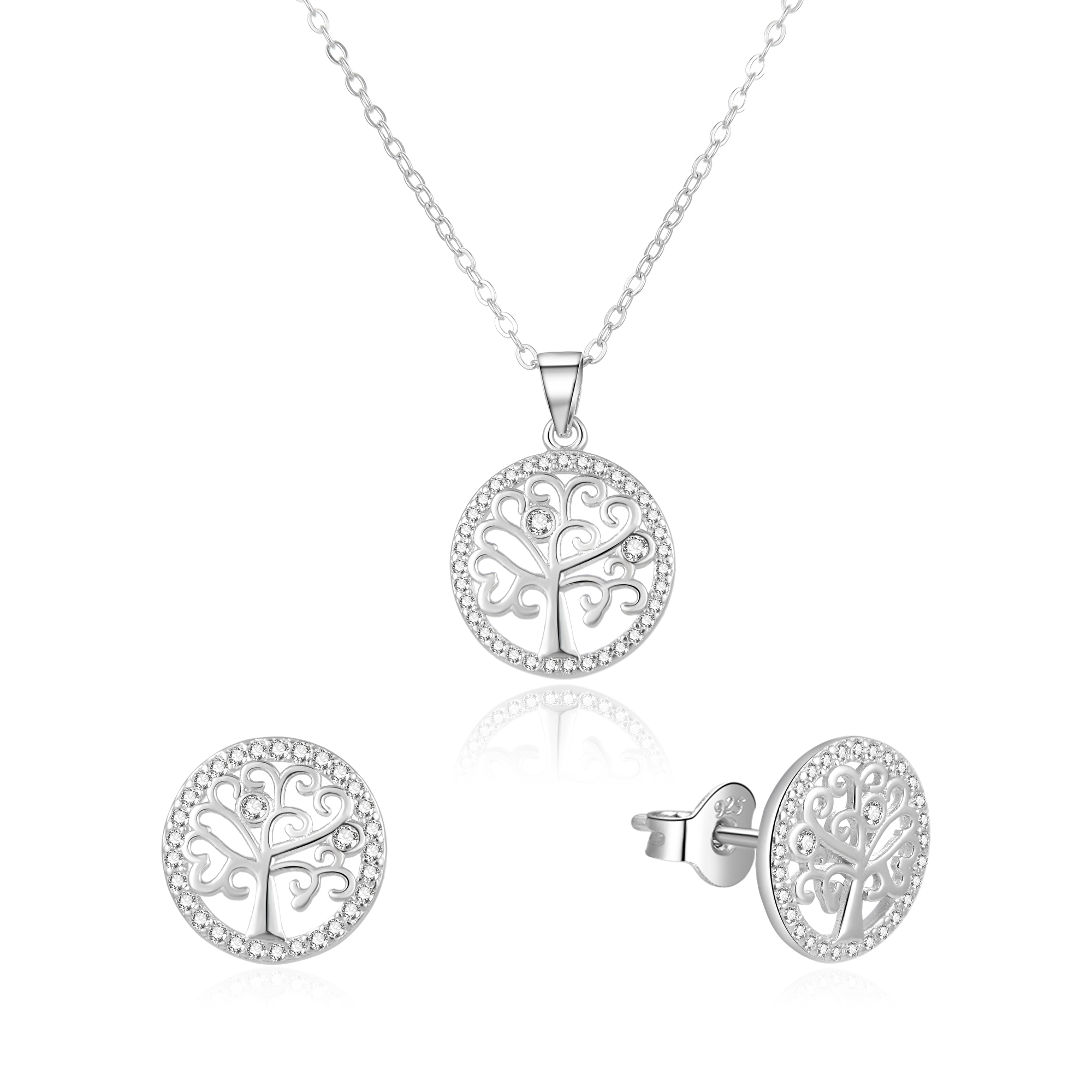 Beneto -  Stříbrná souprava šperků strom života AGSET213R (náhrdelník, náušnice s puzetkou)