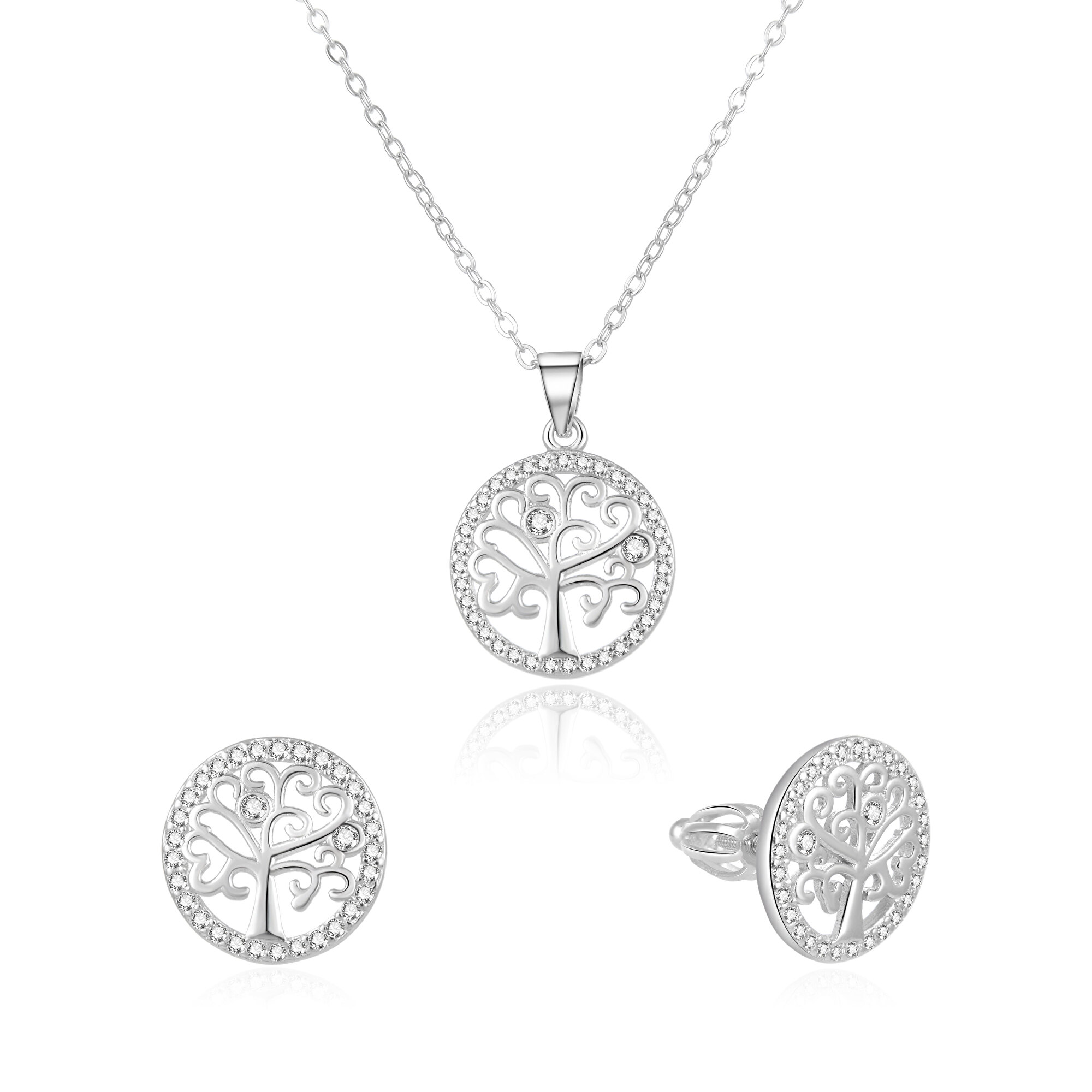Beneto -  Stříbrná souprava šperků strom života AGSET213SR (náhrdelník, náušnice)