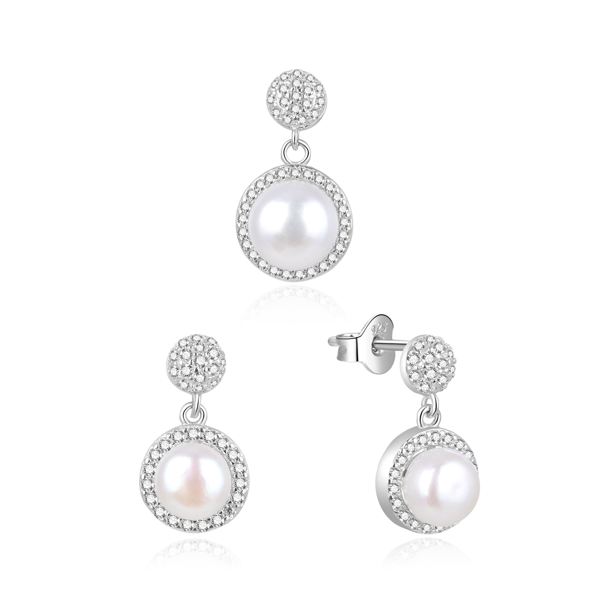 Beneto -  Stříbrná souprava šperků ze stříbra s pravými perlami AGSET205P (přívěsek, náušnice)
