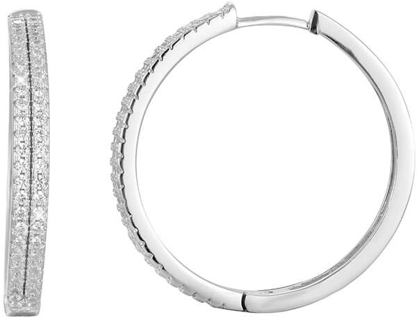 Levně Beneto Stříbrné náušnice kruhy s krystaly AGU1155