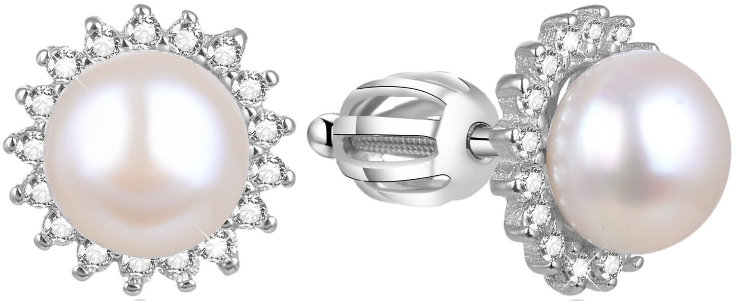 Beneto Stříbrné náušnice s pravou perlou AGUP1656PS