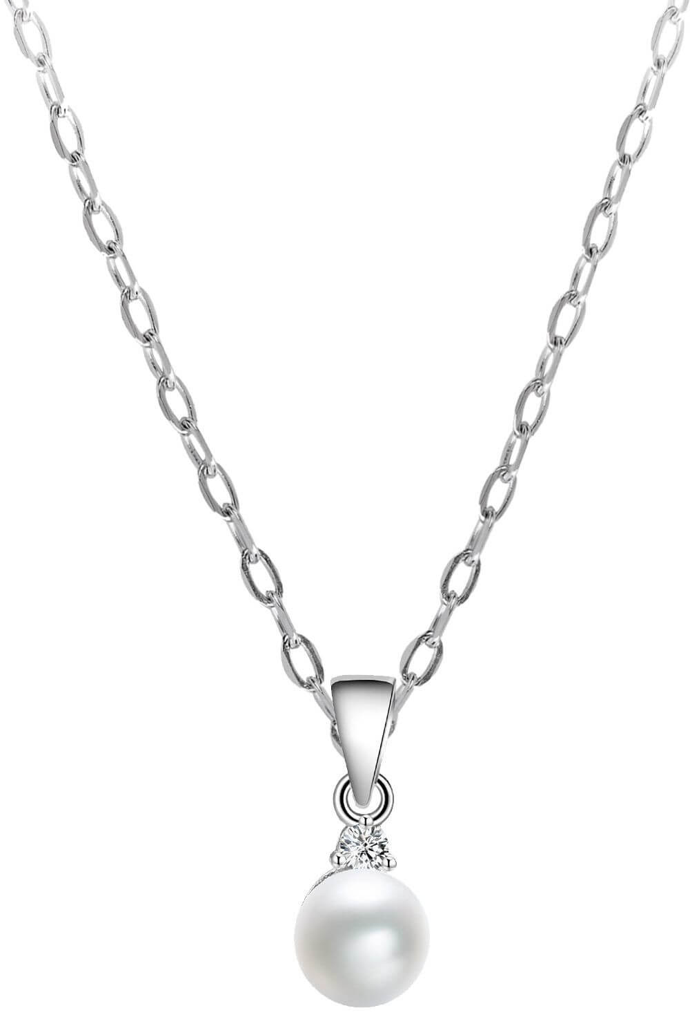 Levně Beneto Stříbrný náhrdelník s pravou perlou AGS906/45 (řetízek, přívěsek)