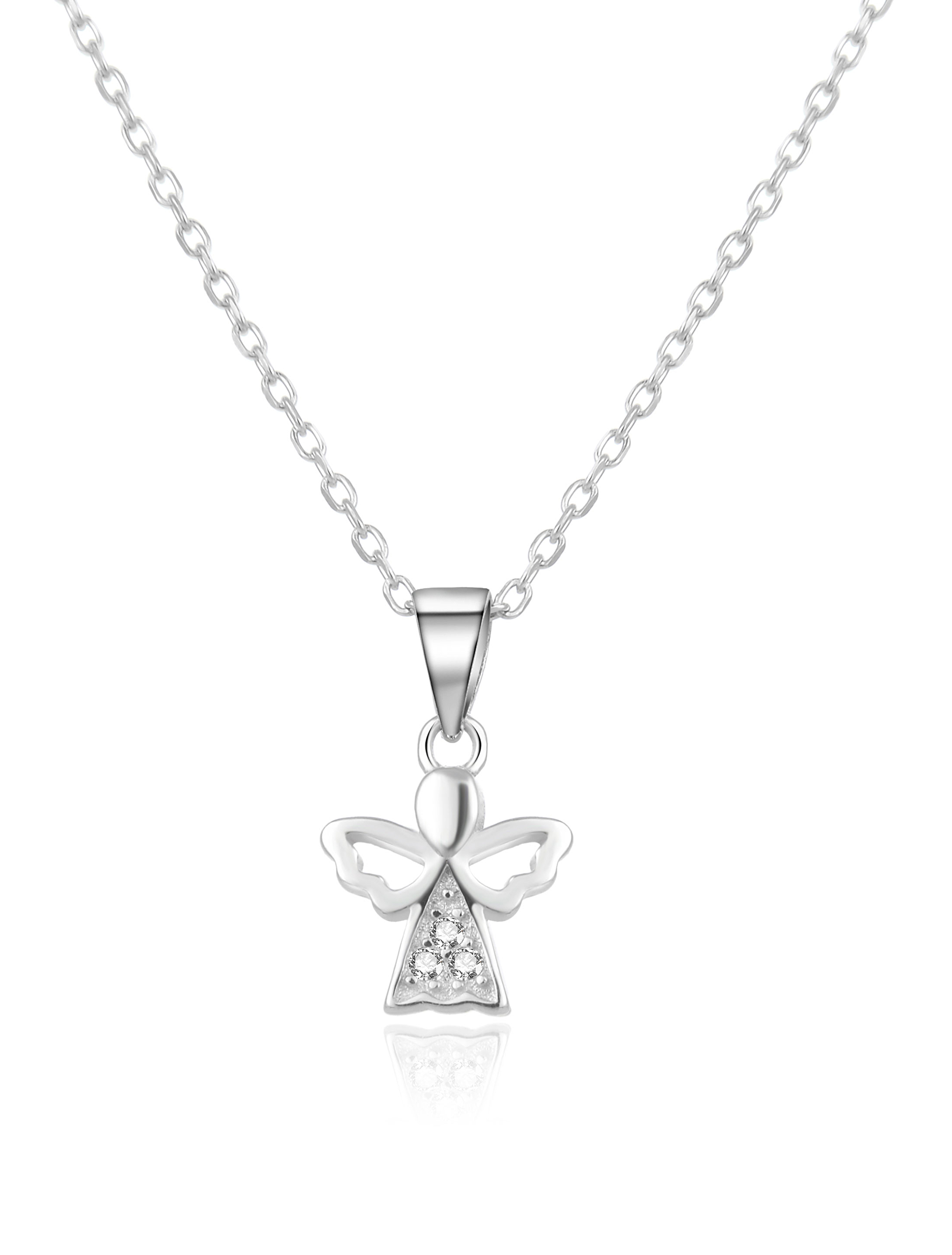 Levně Beneto Stříbrný náhrdelník se zirkony Andělíček AGS664/47L (řetízek, přívěsek)
