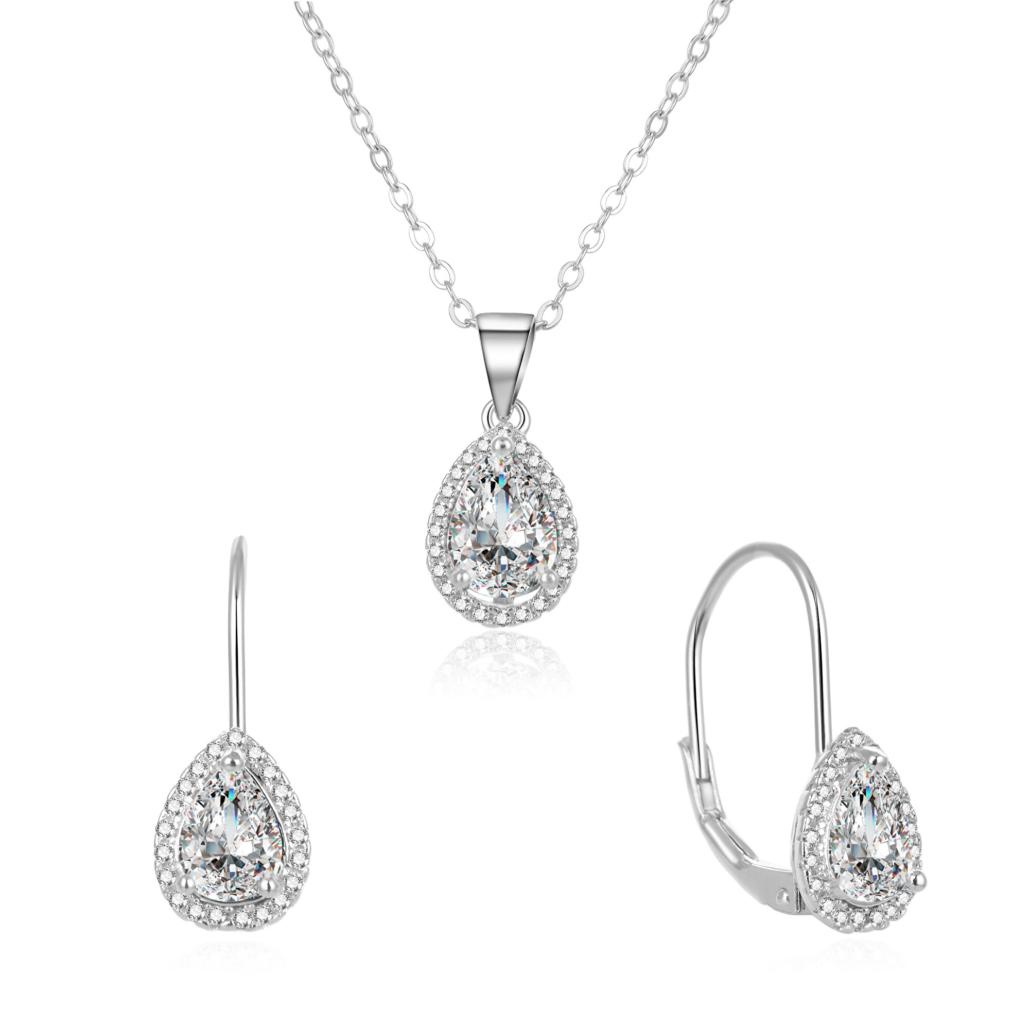 Levně Beneto Třpytivá stříbrná souprava šperků se zirkony AGSET194R (náhrdelník, náušnice)