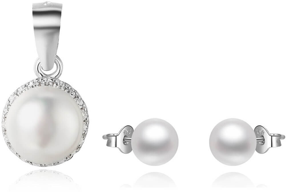 Levně Beneto Zvýhodněná sada perlových šperků Beneto (přívěsek, náušnice)