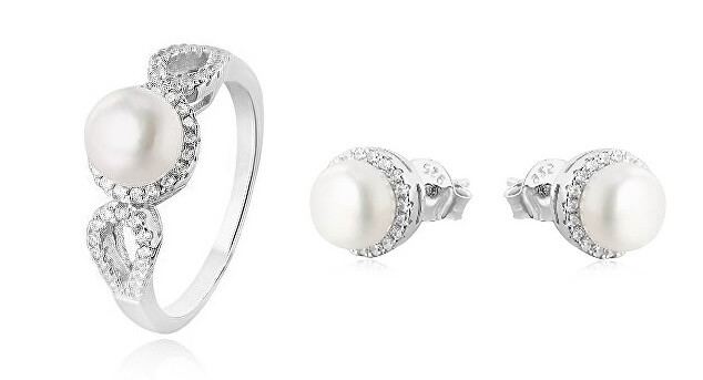 Beneto Zvýhodnená sada šperkov s perlami a zirkónmi (náušnice, prsteň obvod 50 mm)
