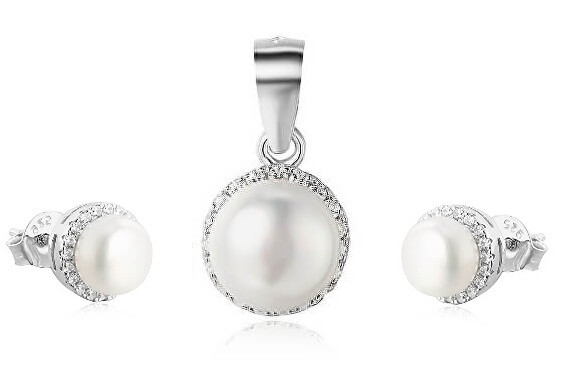 Levně Beneto Zvýhodněná sada šperků se sladkovodními perlami Beneto (náušnice, přívěsek)