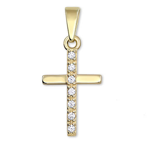 Levně Brilio Přívěsek křížek ze žlutého zlata s krystaly 249 001 00565