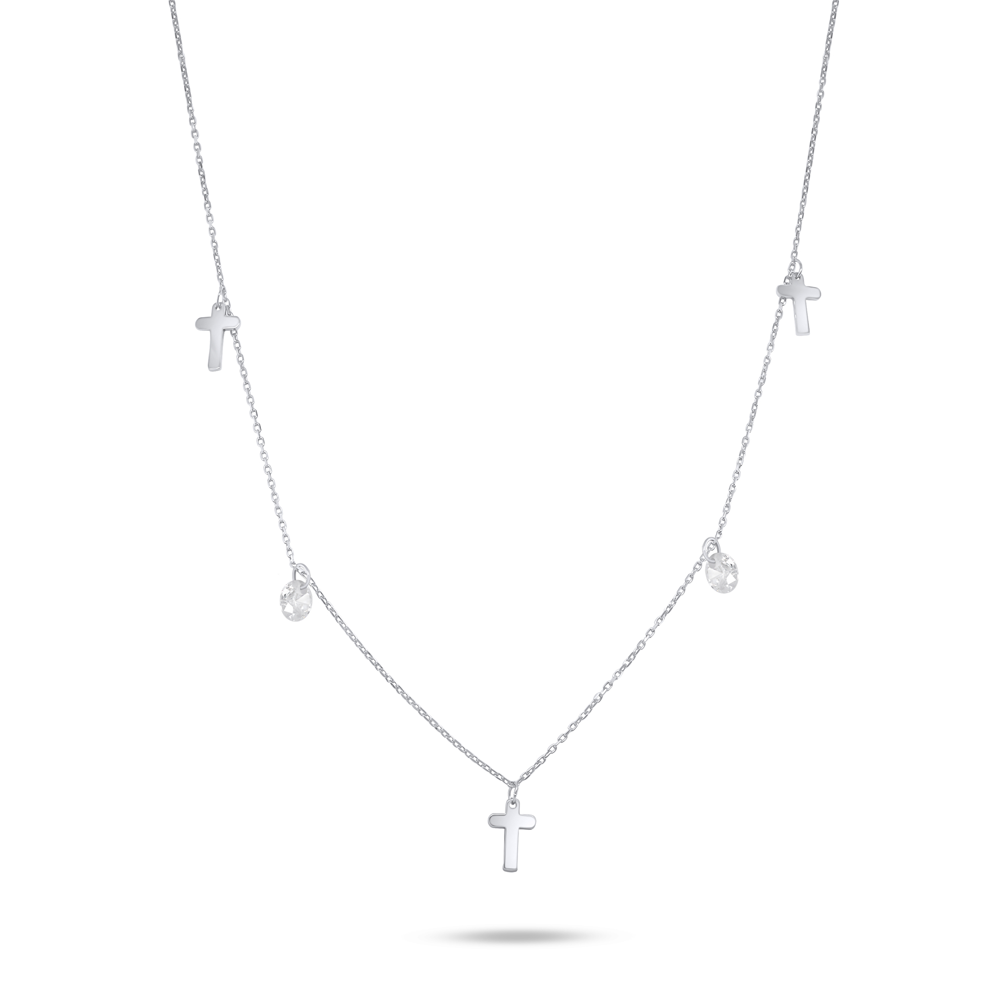 Brilio Stylový náhrdelník z bílého zlata s křížky NCL059AUW