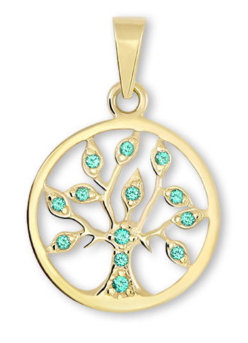 Levně Brilio Zlatý přívěsek Strom života se zelenými krystaly 249 001 00442