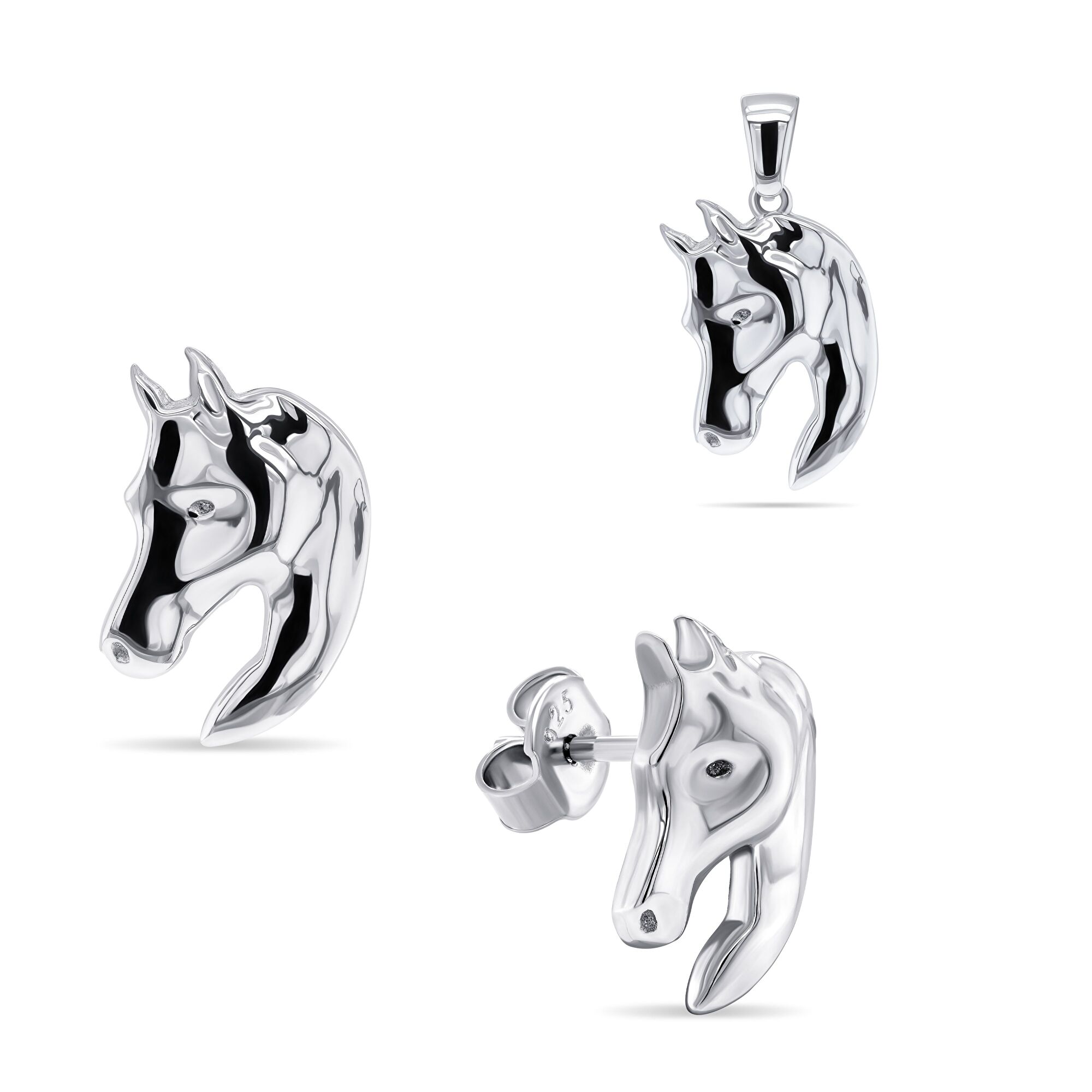 Brilio Silver Dizajnový strieborný set šperkov Kôň SET209W (prívesok, náušnice)