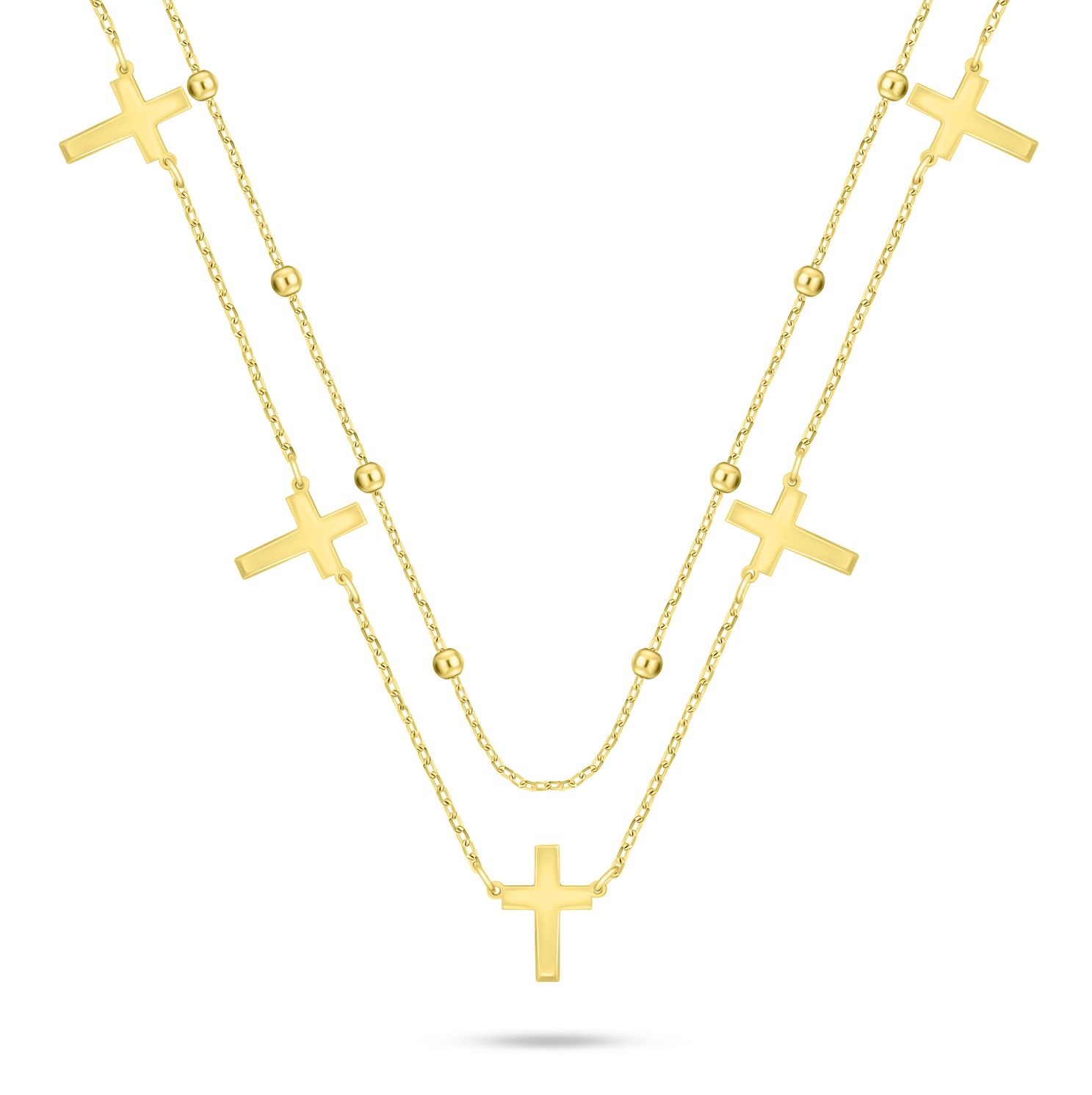 Brilio Silver Dvojitý pozlacený náhrdelník s křížky NCL157Y