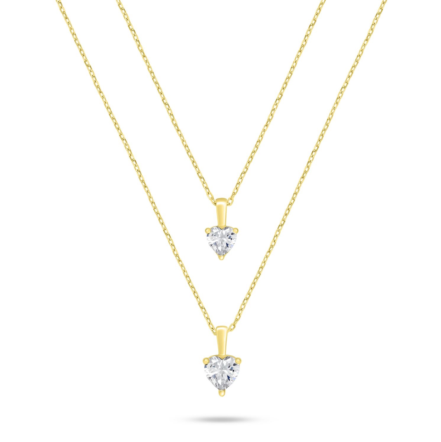 Brilio Silver Dvojitý pozlacený náhrdelník se zirkony Srdce NCL160Y