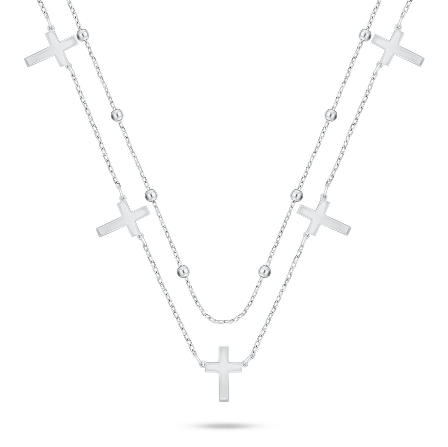 Brilio Silver Dvojitý stříbrný náhrdelník s křížky NCL157W
