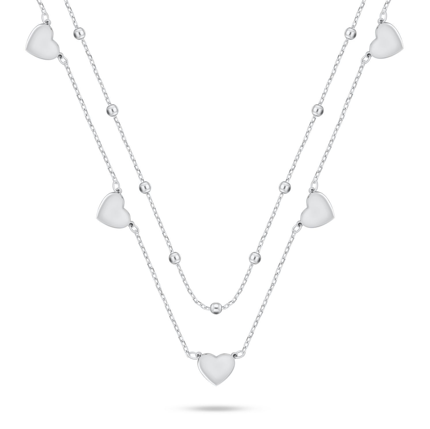Brilio Silver Dvojitý stříbrný náhrdelník se srdíčky NCL156W