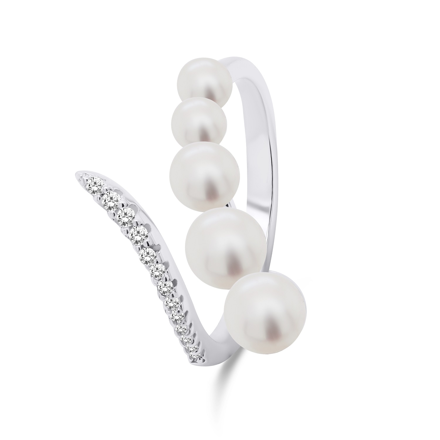 Brilio Silver Elegantný otvorený prsteň s perlami RI098W