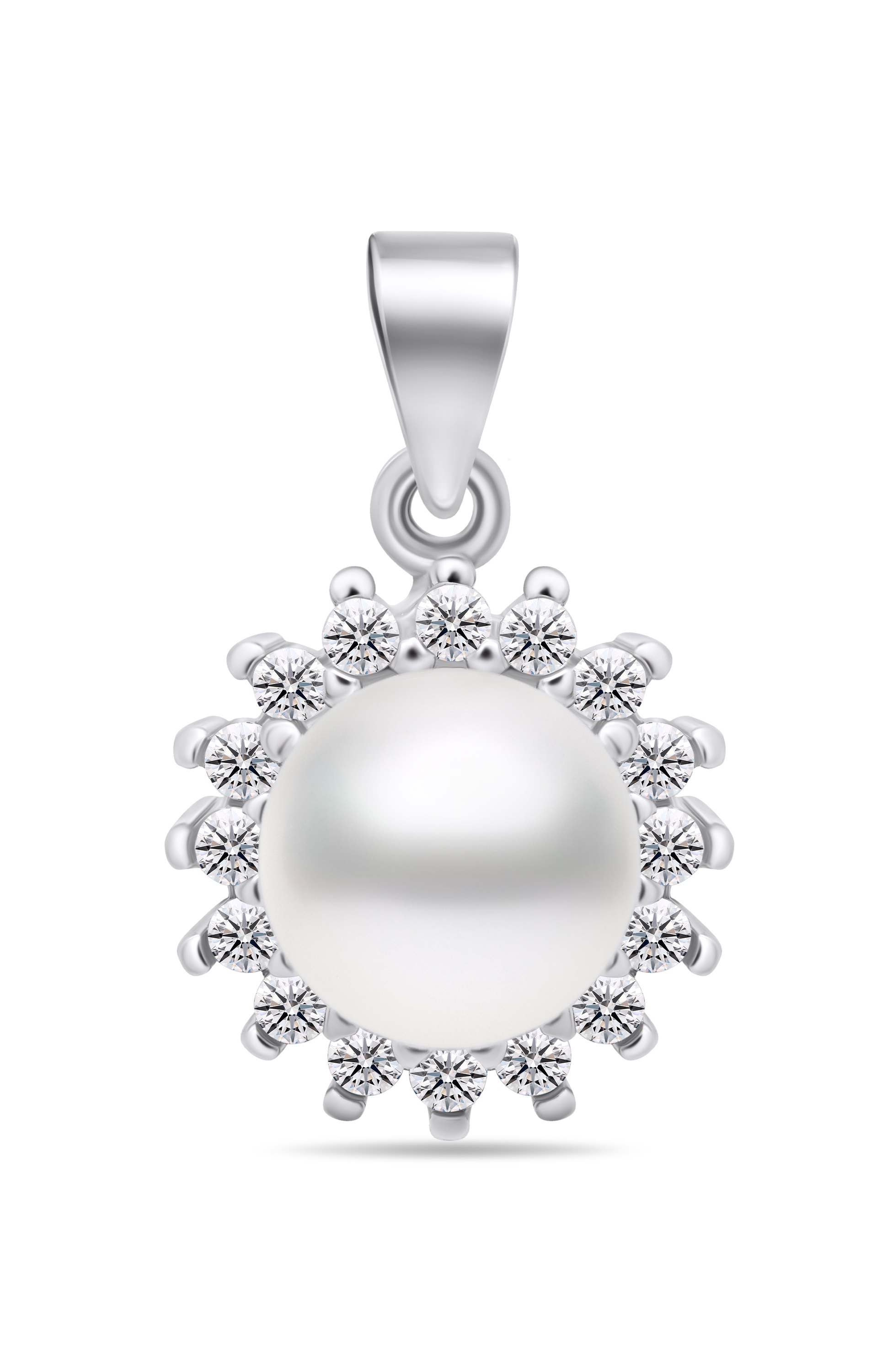 Brilio Silver Elegantný perlový prívesok s čírymi zirkónmi PT108W