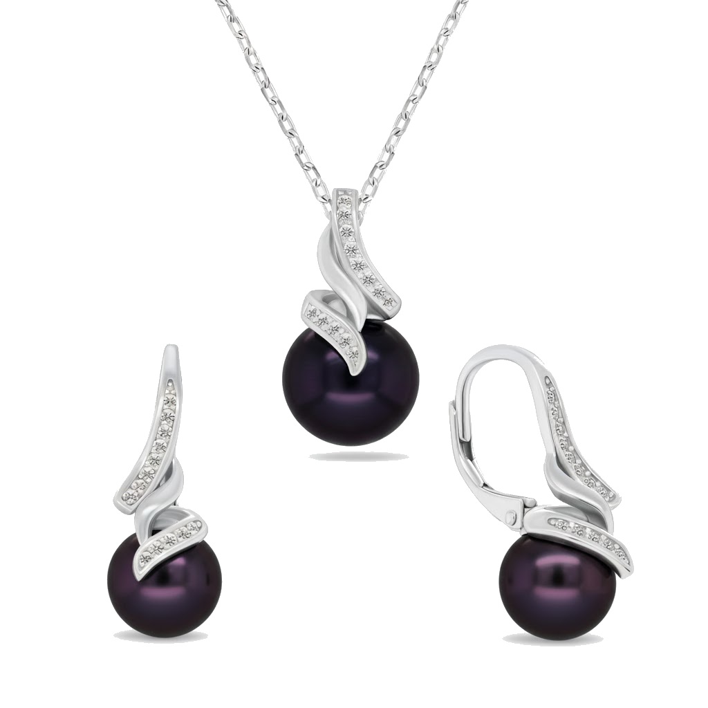 Brilio Silver Elegantný set šperkov s tmavými perlami SET298WBC (náušnice, náhrdelník)