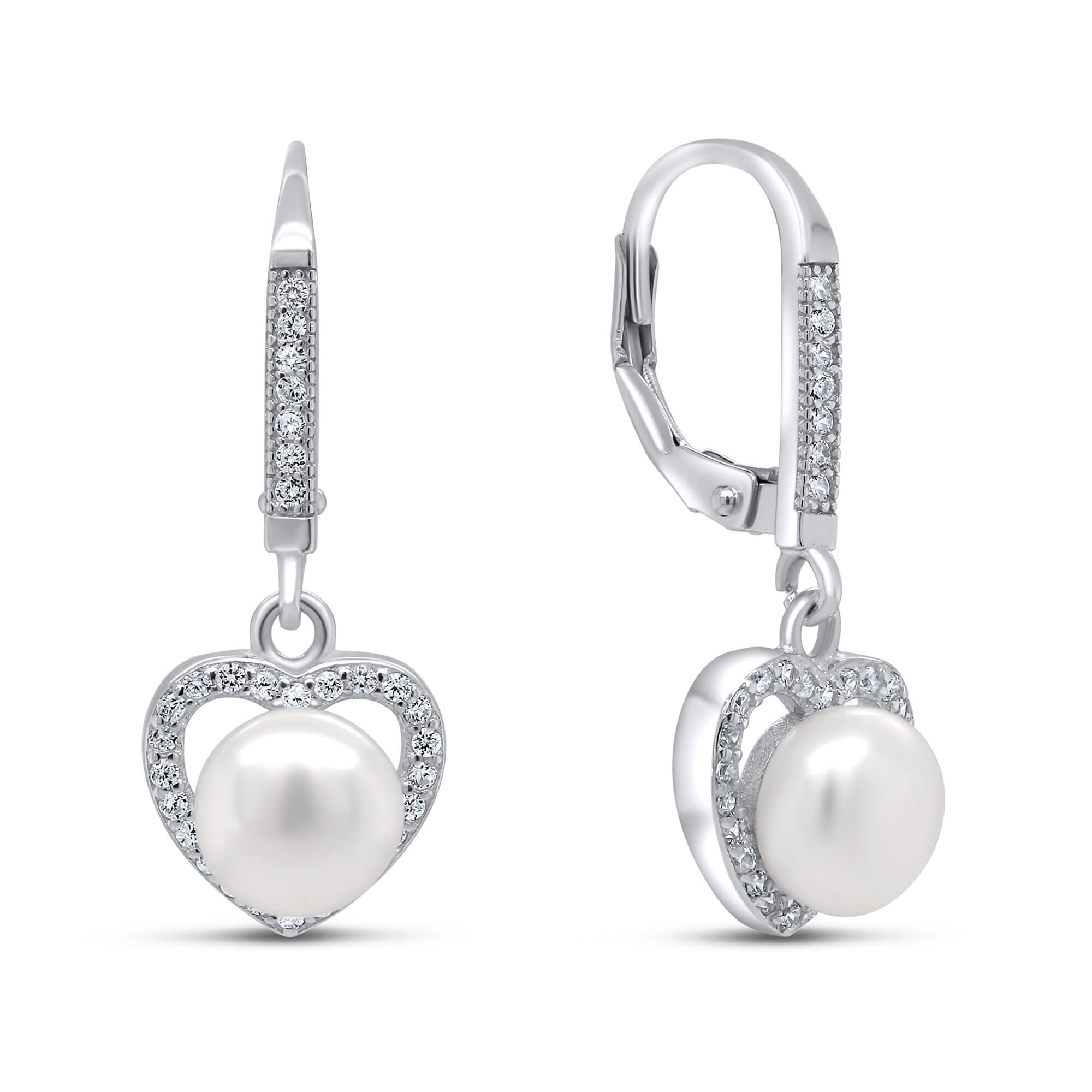 Brilio Silver Elegantné strieborné náušnice s perlou a zirkónmi EA87