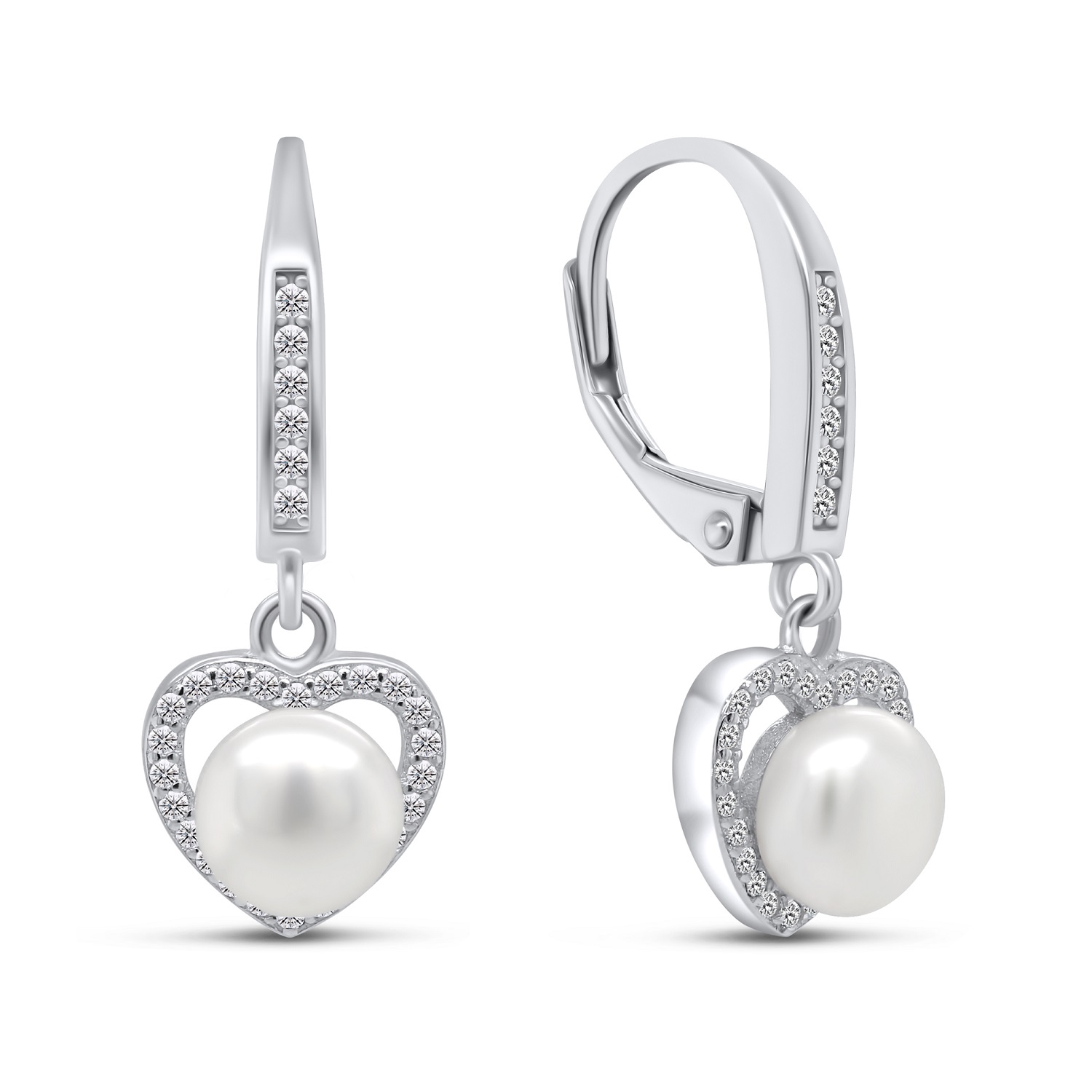 Brilio Silver Elegantné strieborné náušnice s perlou a zirkónmi EA87