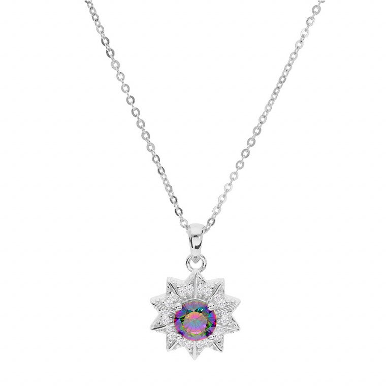 Brilio Silver Elegantní stříbrný náhrdelník s duhovým topazem Mystic Stone MP06090B (řetízek, přívěs