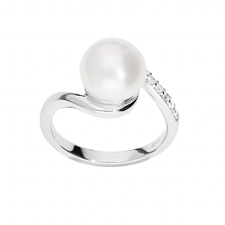 Brilio Silver Elegantní stříbrný prsten s pravou perlou SR05575A 54 mm