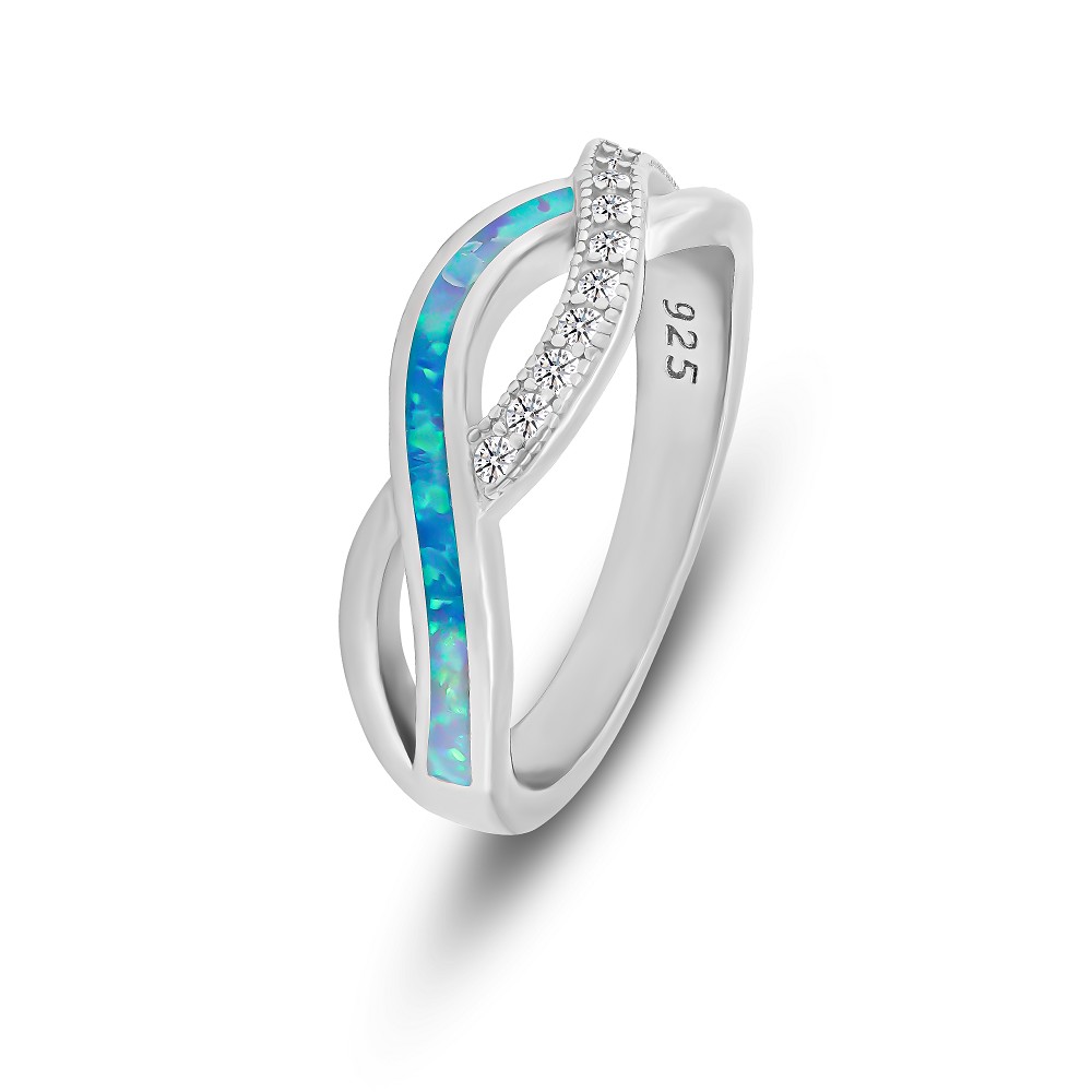 Brilio Silver Elegantní stříbrný prsten se zirkony a syntetickým opálem RI126WLB 54 mm