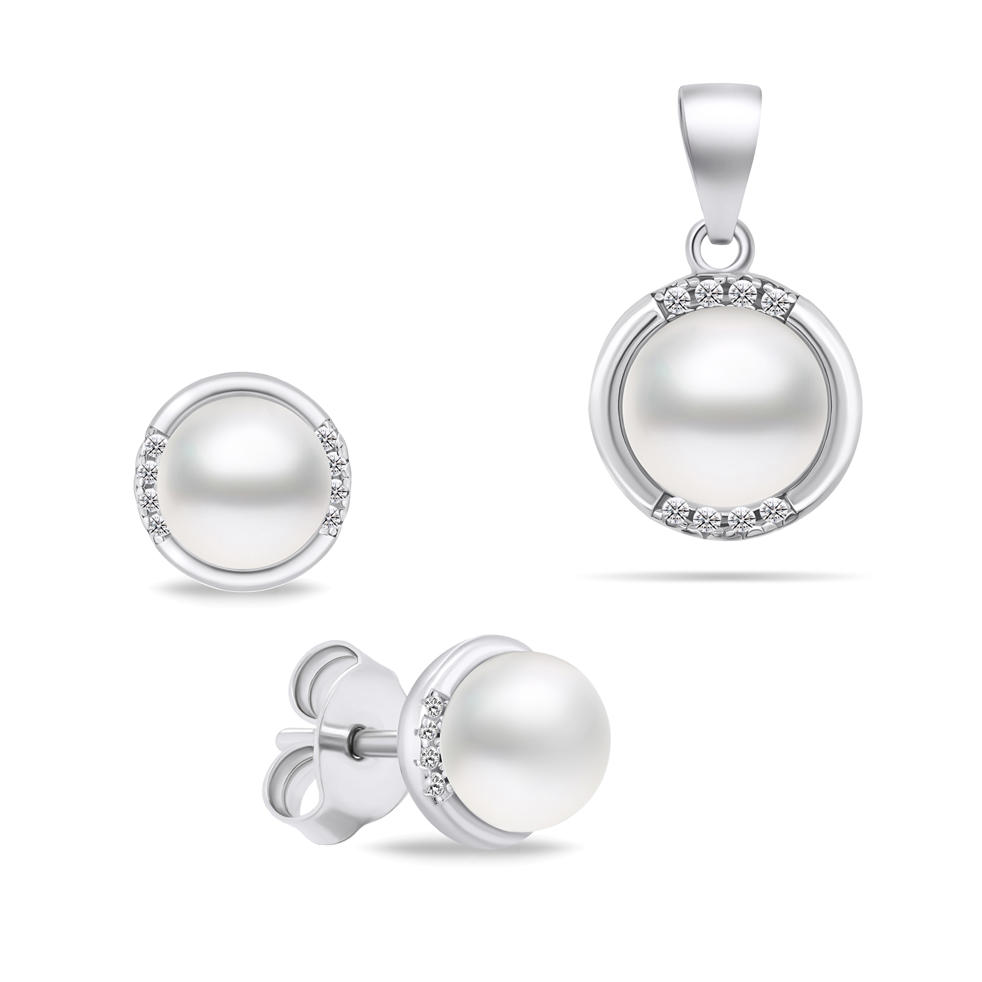 Brilio Silver Pôvabný strieborný set šperkov s perlami SET229W (náušnice, prívesok)