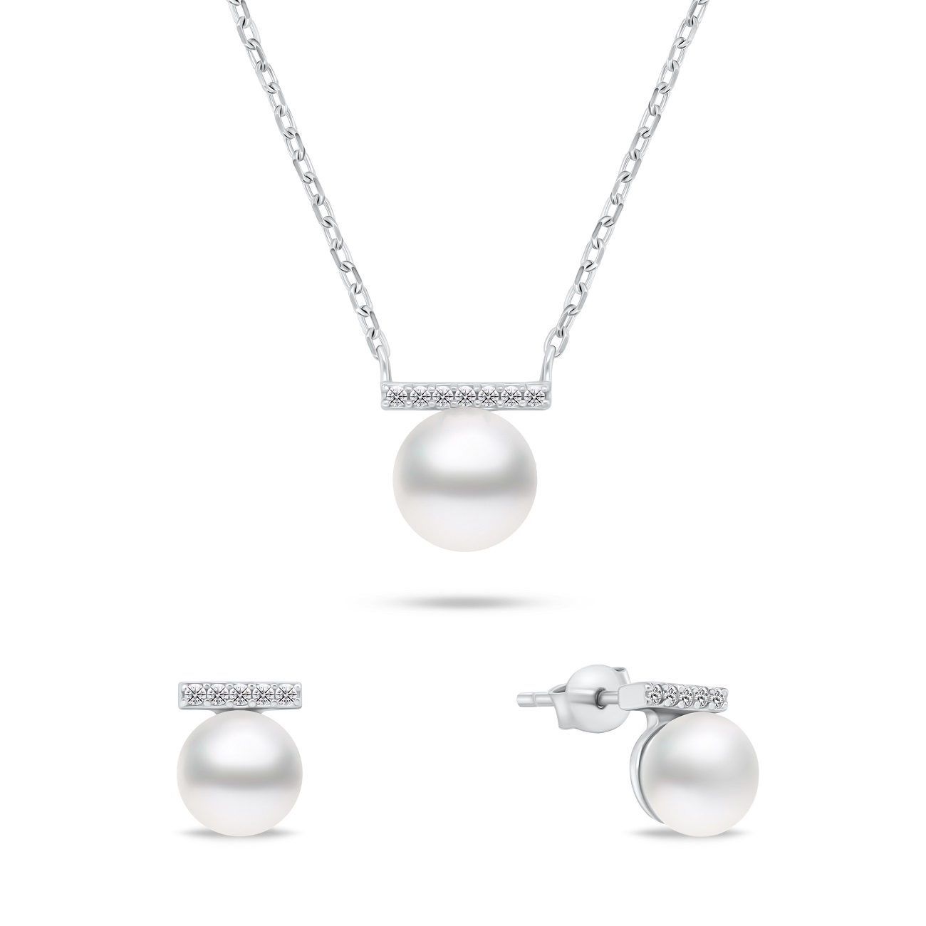 Brilio Silver Elegantný strieborný set šperkov s perlami SET249W (náušnice, náhrdelník)