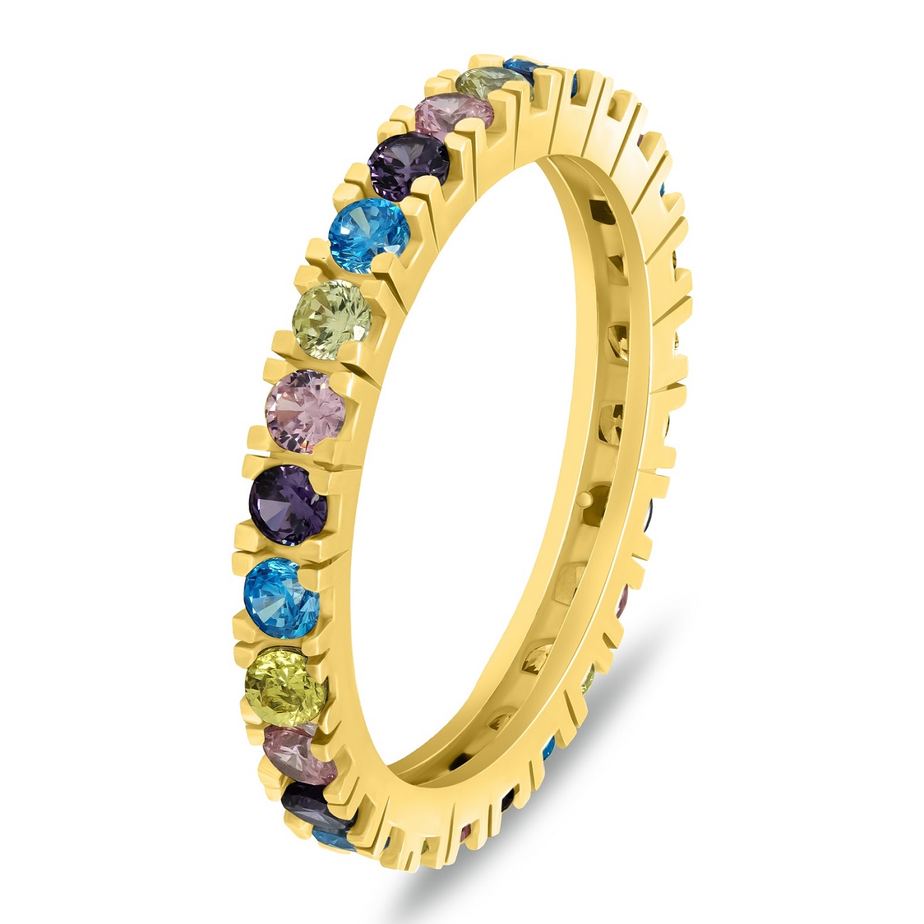 Brilio Silver Hravý pozlacený prsten s barevnými zirkony RI116YRBW 50 mm