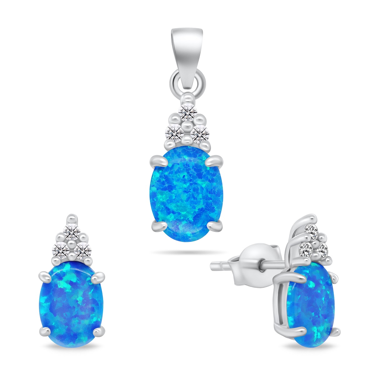 Brilio Silver Krásny set šperkov s opálmi SET245WB (náušnice, prívesok)