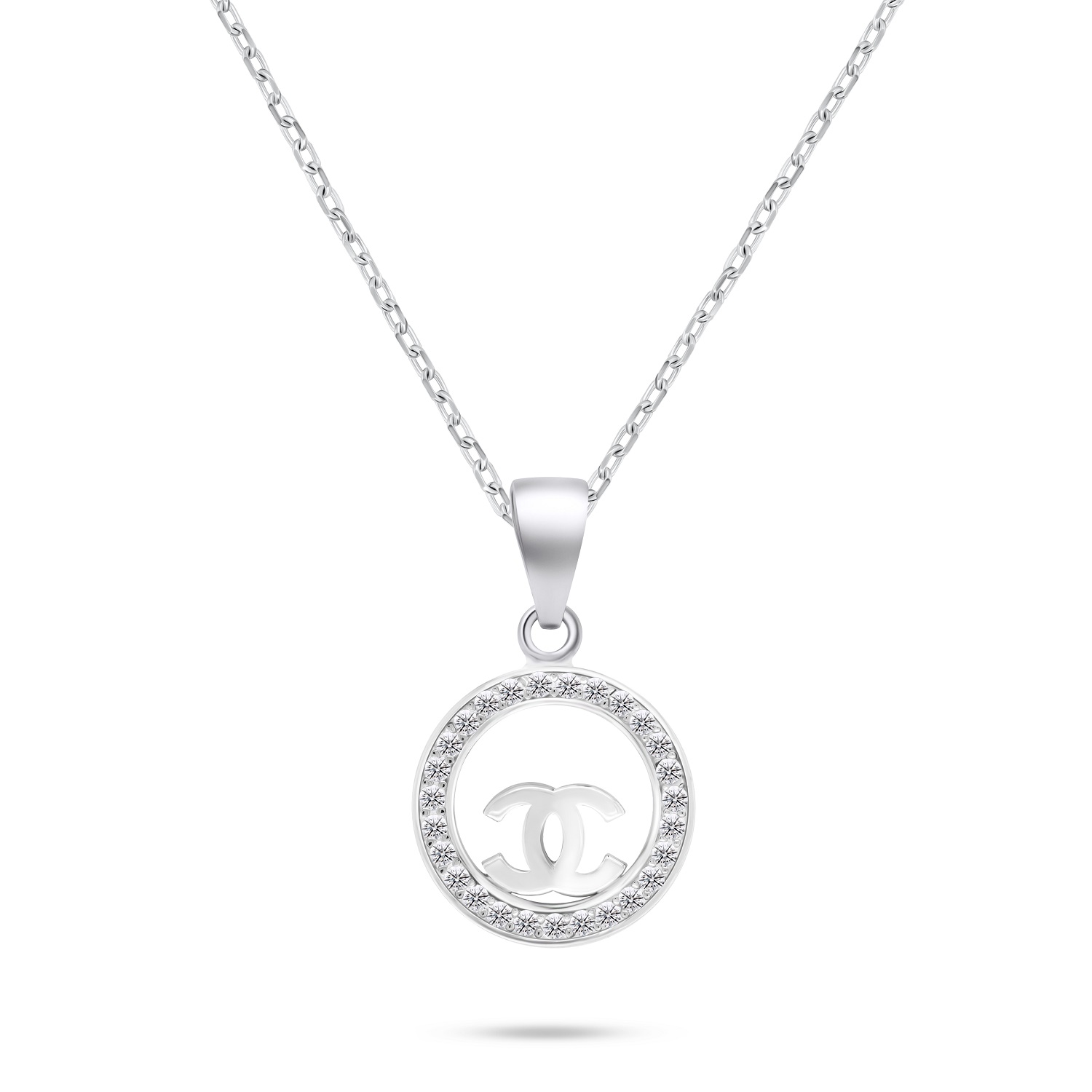 Brilio Silver Módní stříbrný náhrdelník se zirkony NCL139W World Icon (řetízek, přívěsek)