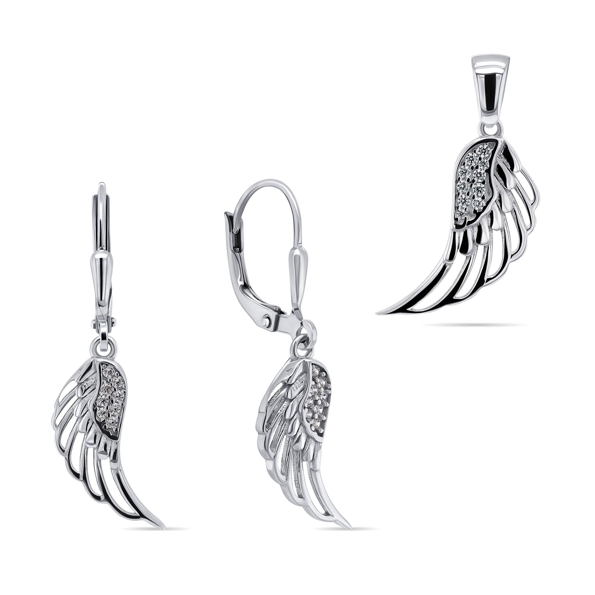 Brilio Silver Módní stříbrný set šperků Andělská křídla SET213W (přívěsek, náušnice)