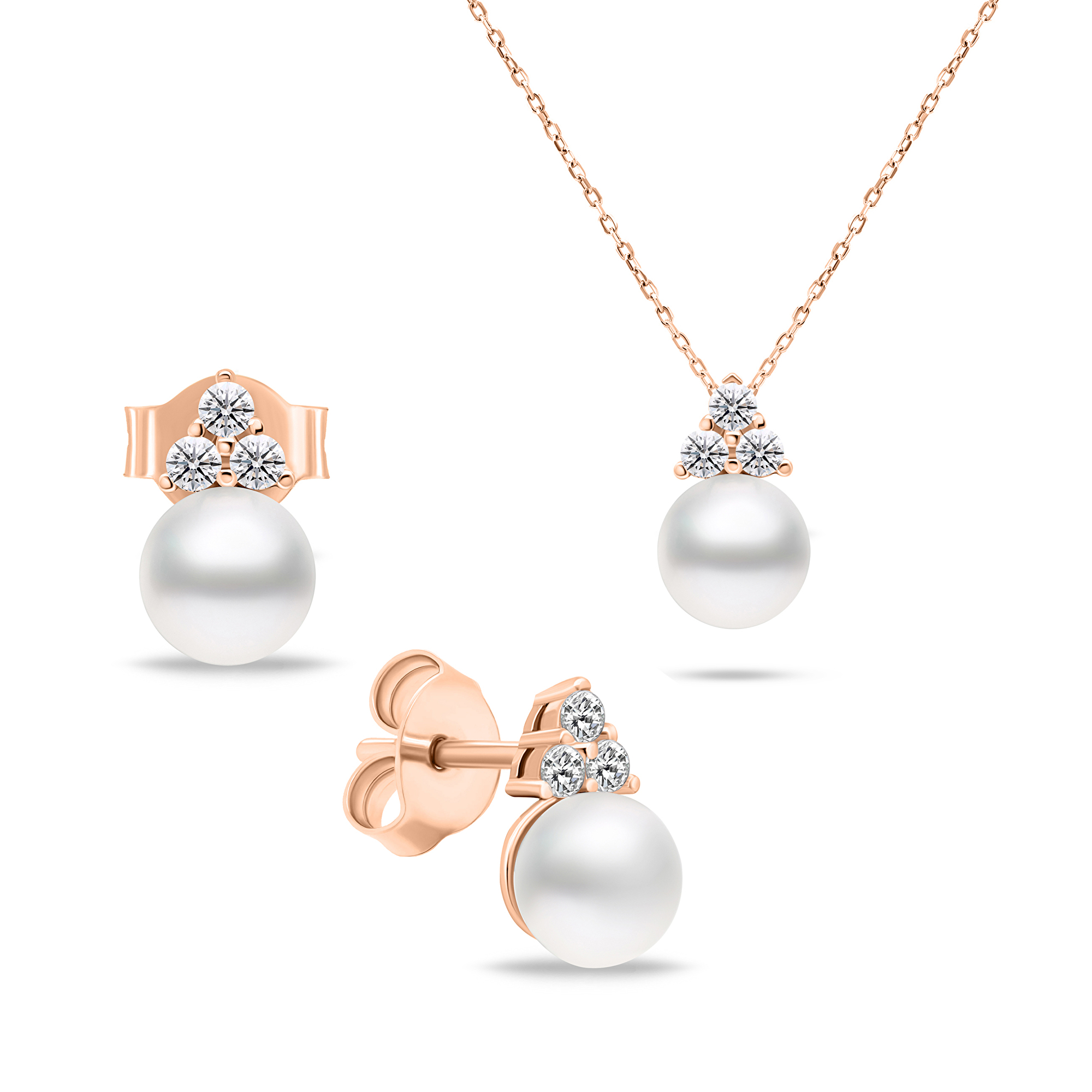 Brilio Silver Nadčasová bronzová sada šperků s pravými perlami SET228R (náušnice, náhrdelník)