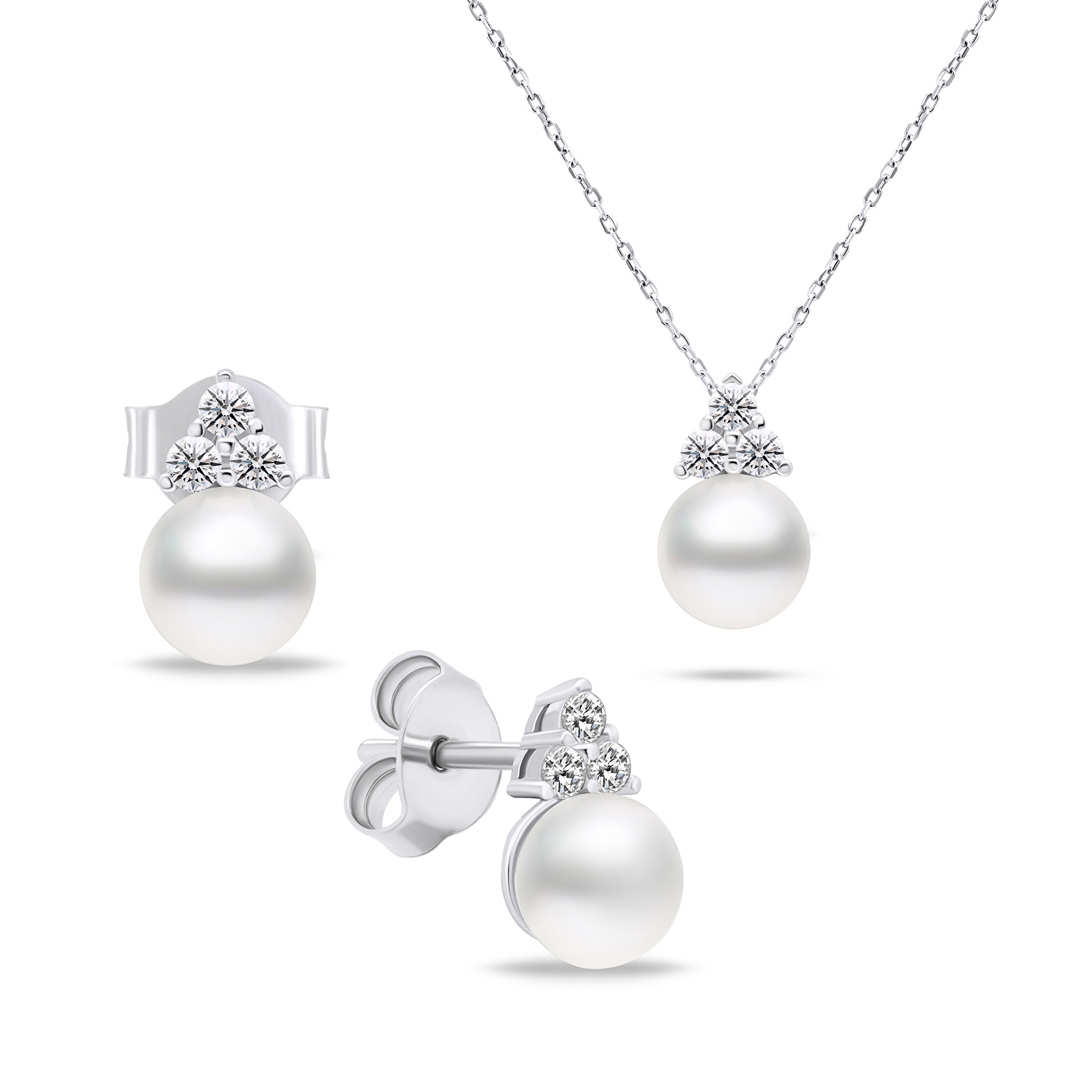Brilio Silver Nadčasová sada šperkov s pravými perlami SET228W (náušnice, náhrdelník)