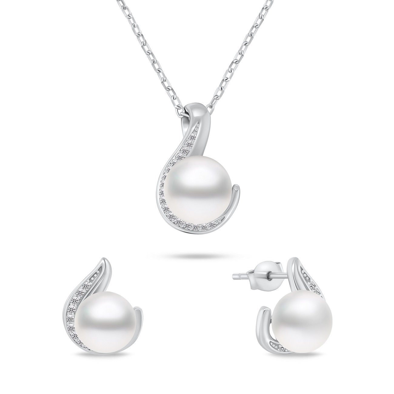 Brilio Silver Nadčasová sada šperkov s pravými perlami SET240W (náušnice, náhrdelník)