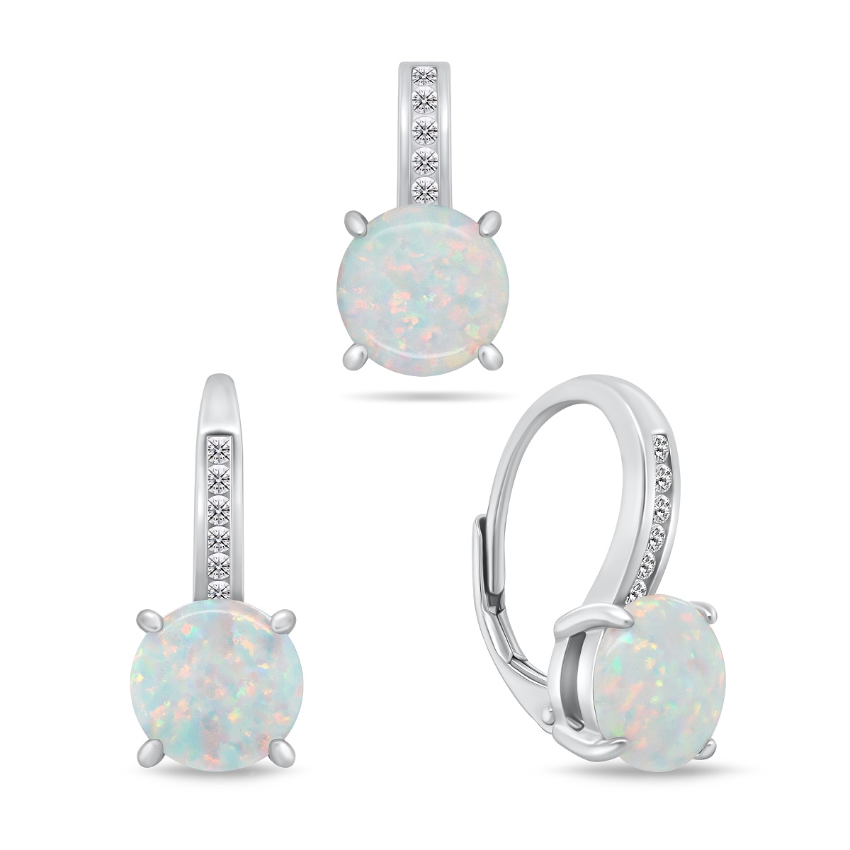 Brilio Silver Nadčasový set šperkov s opálmi SET246W (náušnice, prívesok)