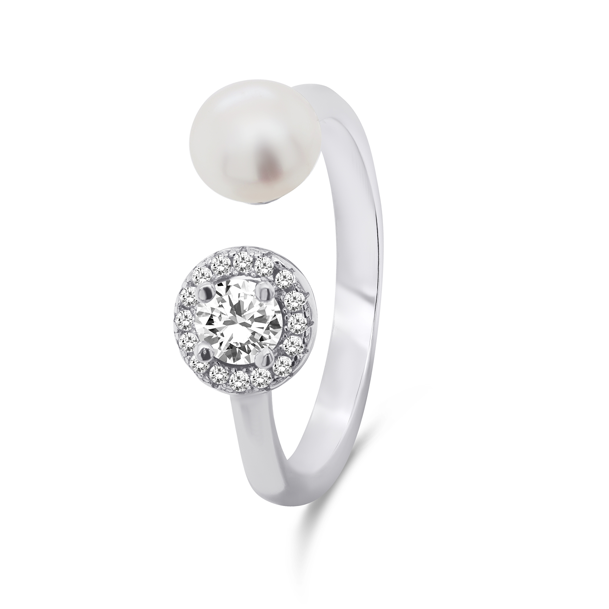 Brilio Silver Elegantný strieborný prsteň s pravou perlou a zirkónmi RI062W 55 mm