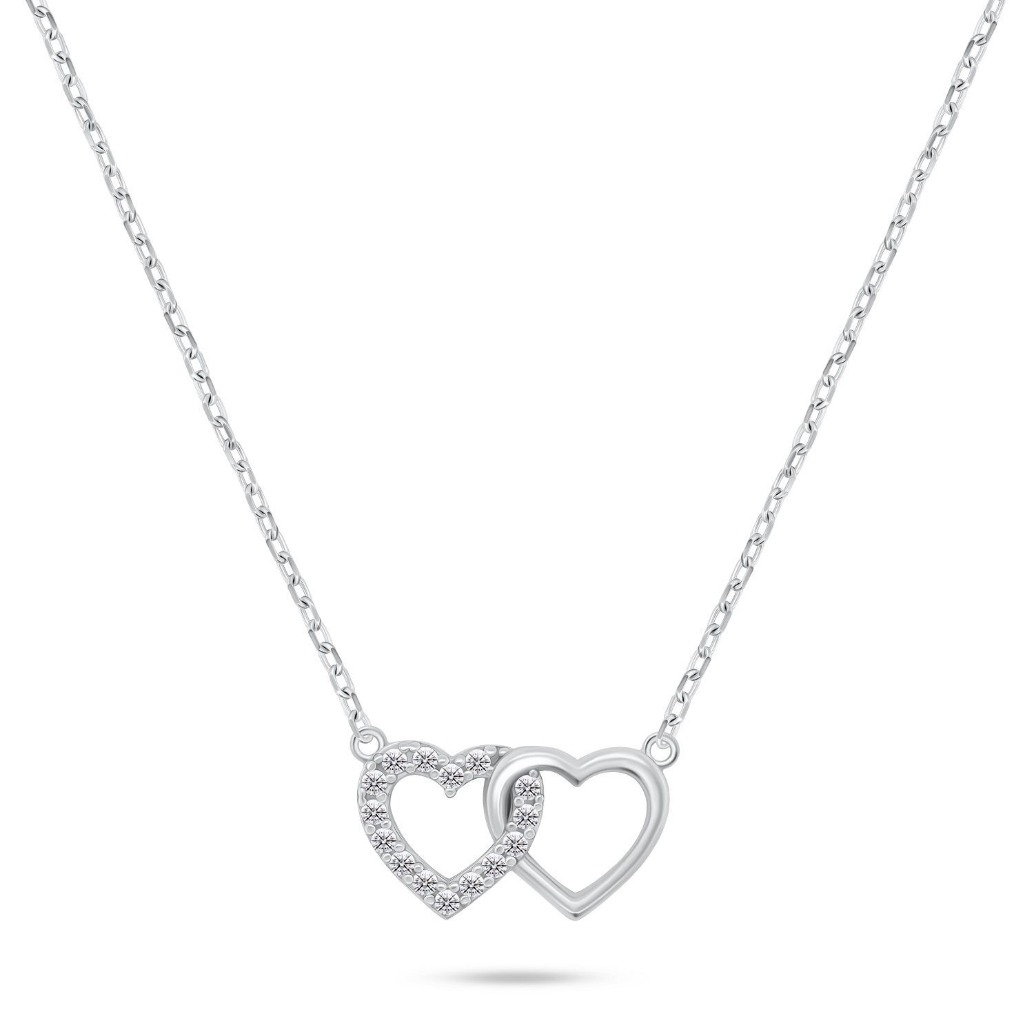 Brilio Silver Nežný strieborný náhrdelník Prepojené srdcia NCL117W