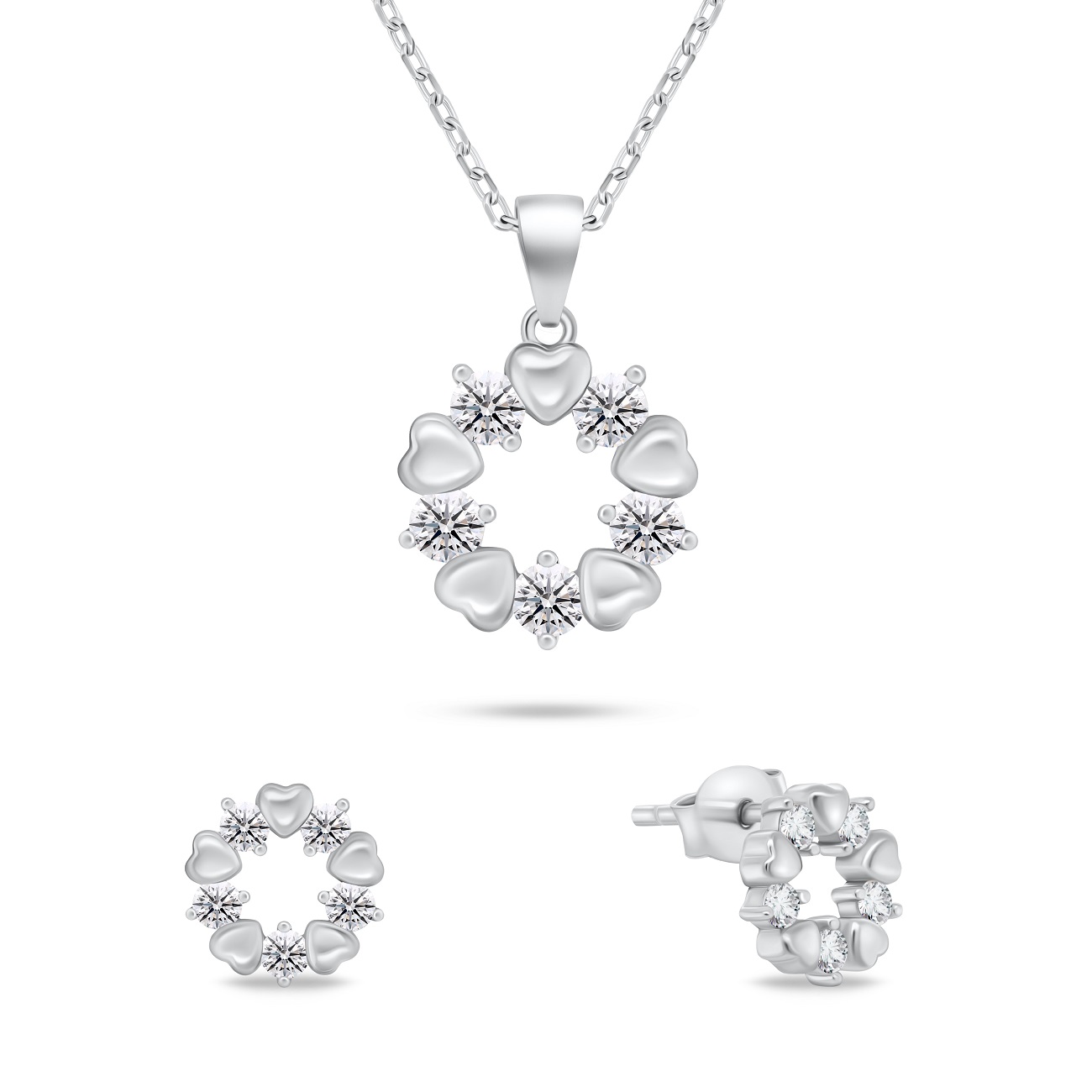 Brilio Silver Něžný stříbrný set šperků se zirkony SET239W (náušnice, náhrdelník)